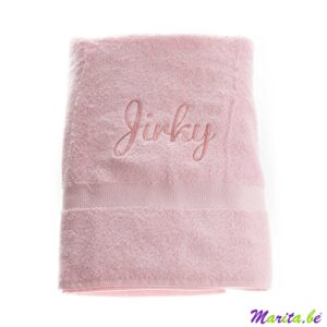 roze badhanddoek voor jirky met naam