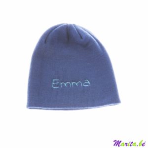 bonnet bleu, broderie turquoise Emma