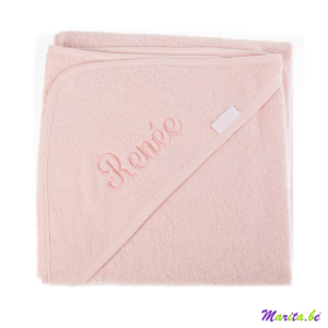 een ton-sur-ton borduring op blush roze badcape voor renée