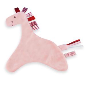 cheval rose pour broder le prénom, décoré avec des petits rubans