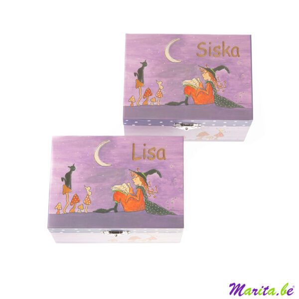 Muziekdoosjes heks gegraveerd met naam Siska en Lisa
