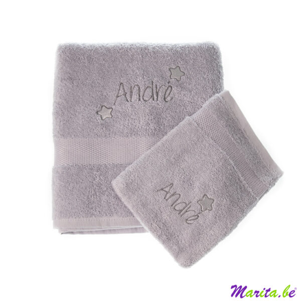 Set van handdoek en washandje in het grijs André