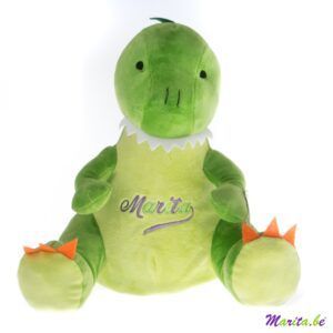 dinosaurus knuffel geborduurd met naam logo op de buik