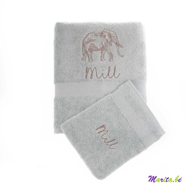 Set van handdoek en washandje Mill met olifant