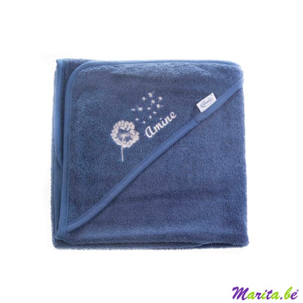 badcape silk bleu met tekening dat past bij het geboortekaartje